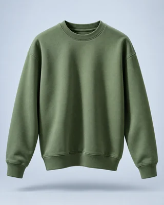 Green sweatshirt in an illustrative marketing campaign