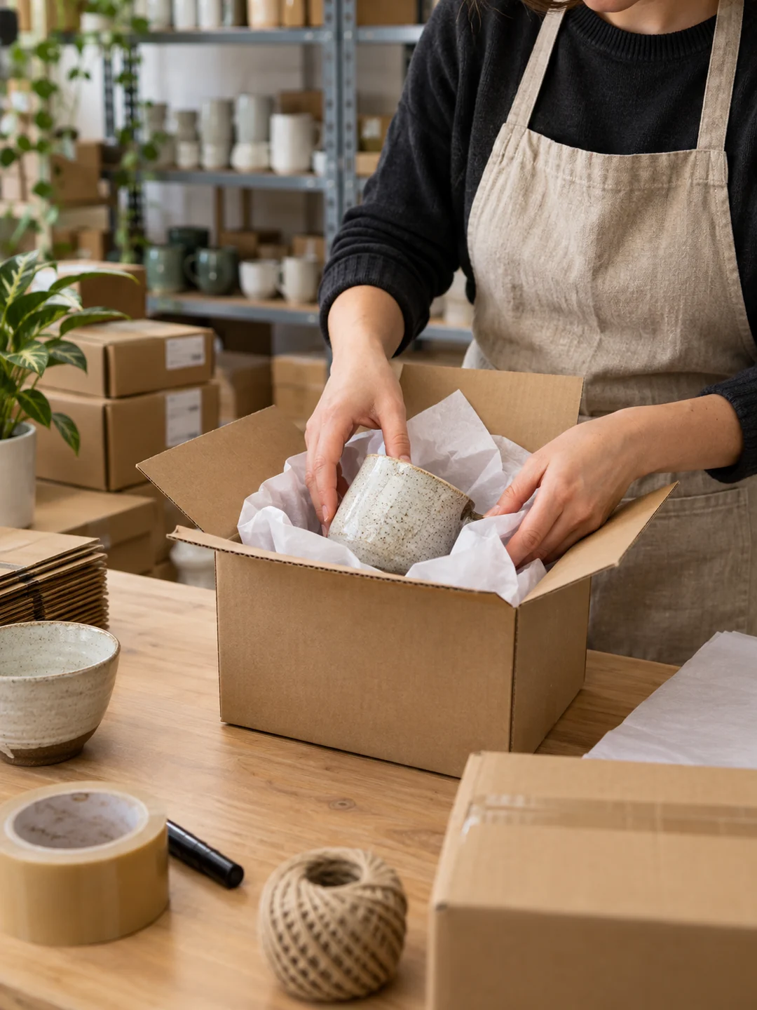Products being packed for delivery at an online retailer