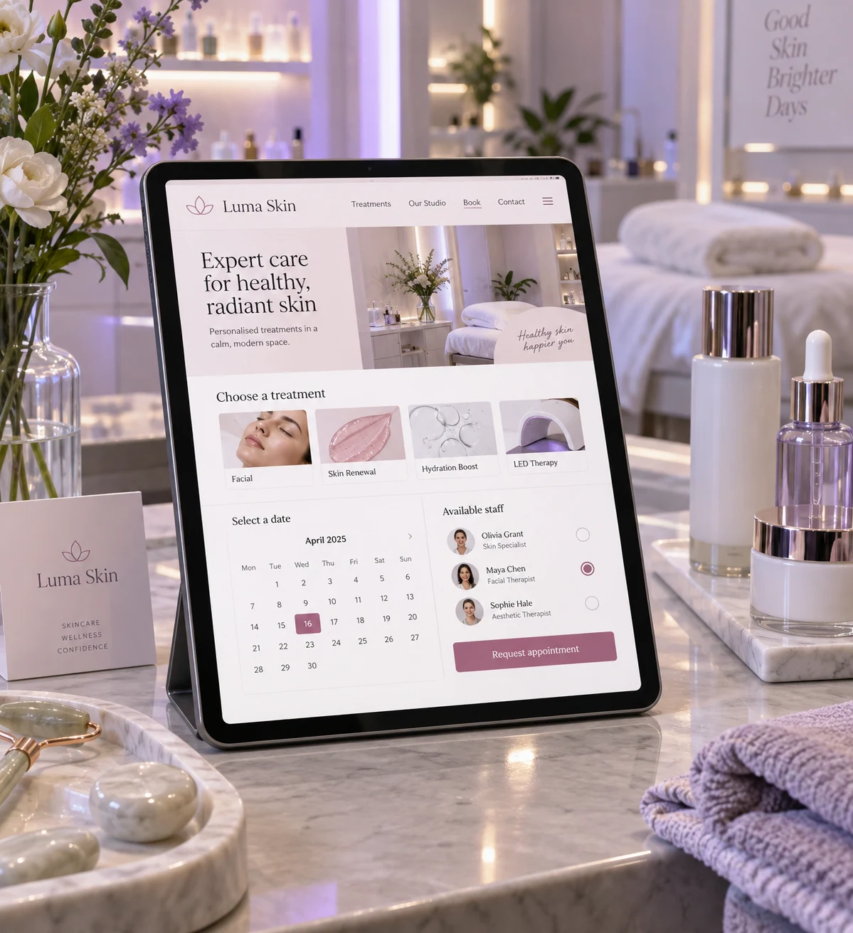 Beauty, Skincare & Med Spa: illustrative interface displayed on a device