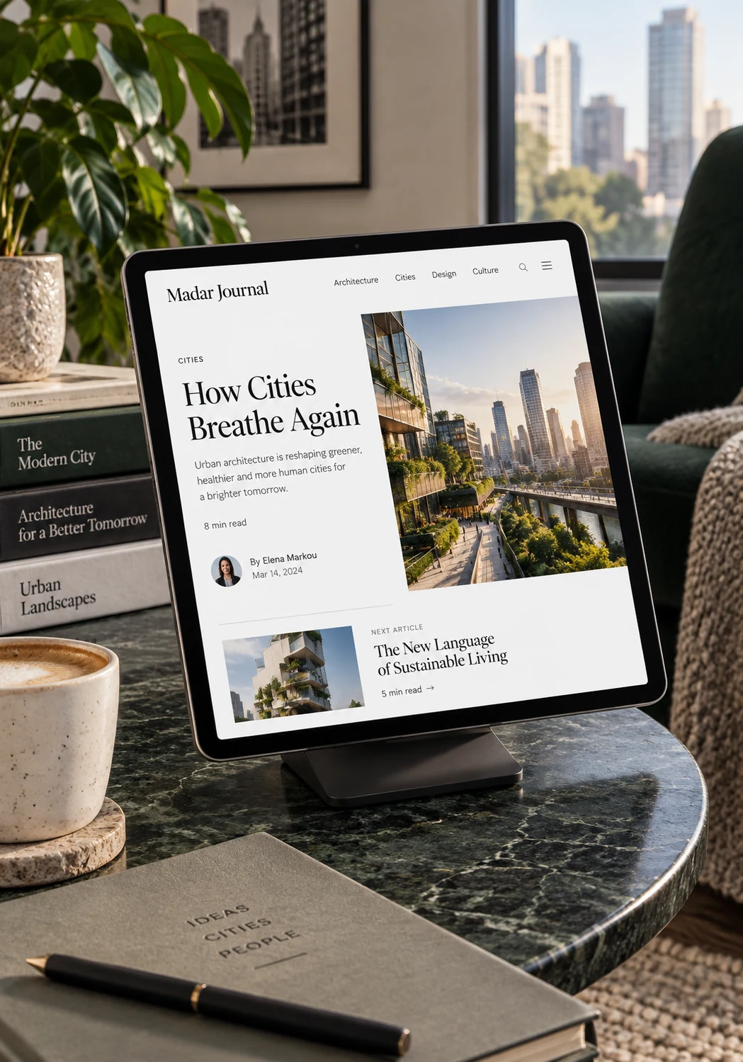 Online Magazine: illustrative interface displayed on a device