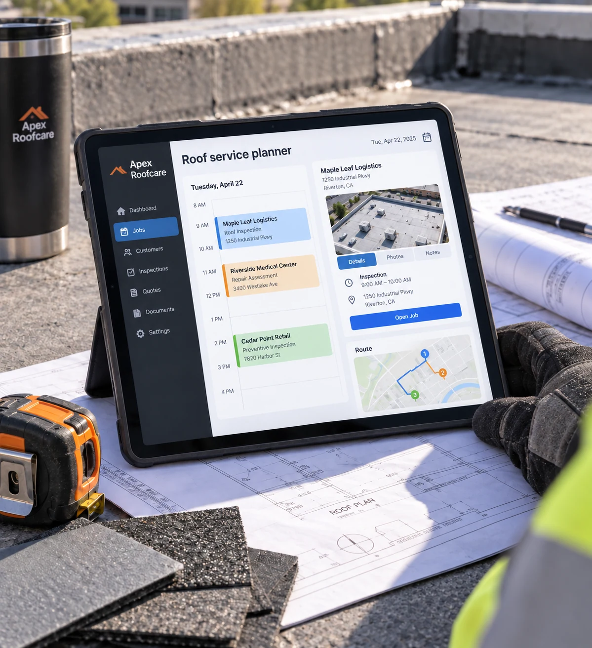 Roofing: illustrative interface displayed on a device