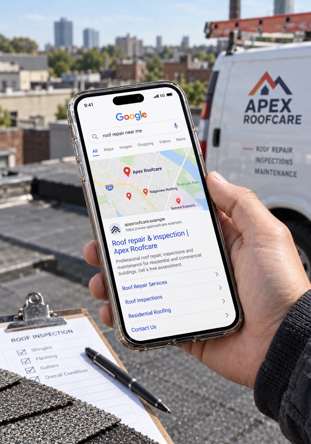Roofing: illustrative interface displayed on a device